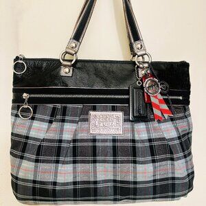 Coach Poppy Limited Edition Tartan Glam Carryall Tote Black Blue Silver 15886